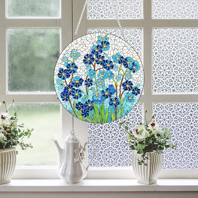 RYMILIE Hanging Diamond Art Kits for Adults Blue Flowers 8x8inch