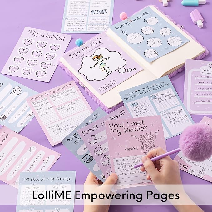 HAPPY LOLLI Purple LolliME DIY Journal Kit for Tween & Teen Girls Ages 8–14, Birthday Gift, 300+ Pieces Lockable Diary Set, Arts & Crafts, Scrapbook & Creative Journaling