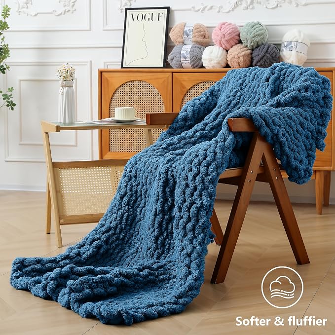 Cozyful Chunky Yarn for Hand Knitting - #10 Chunky Chenille Yarn, Jumbo Big Thick Chunky Yarns for Crocheting, Super Bulky Chunky Knit Blanket Yarns, 8 Skein (22 yds 8 oz Each Skein), Indigo