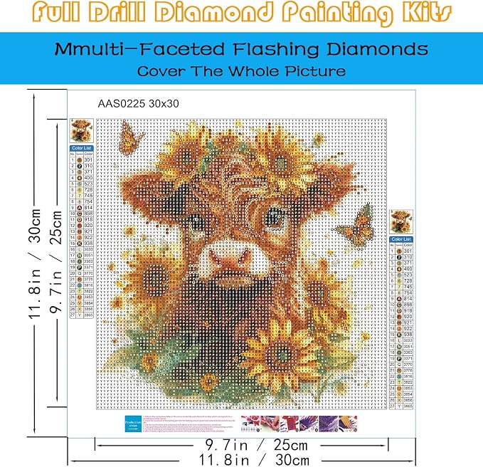 Diamond Art Kits for Adults, Highland Cow Sunflower Diamond Painting Kit