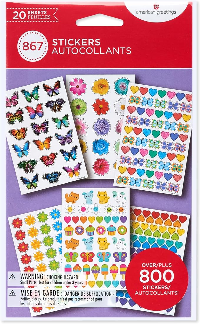 American Greetings 867 Stickers, 20 Sheets, All-Occasion Stickers, Butterfly & Flower Variety Pack