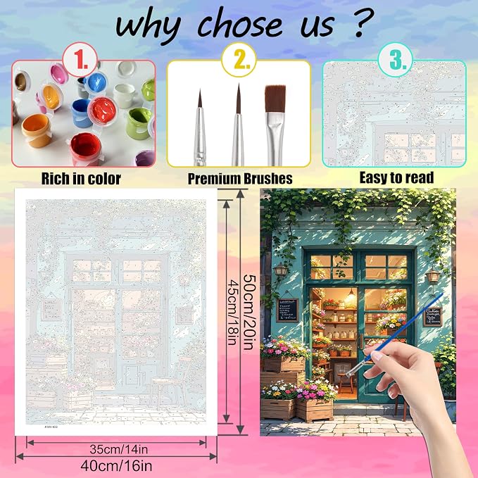 Ycydilirab Flower Store Paint by Numbers Kit for Adults - Flower Store Adult Paint by Number Kits,Paint by Number for Adults Wall Art Decor 16×20 Inch