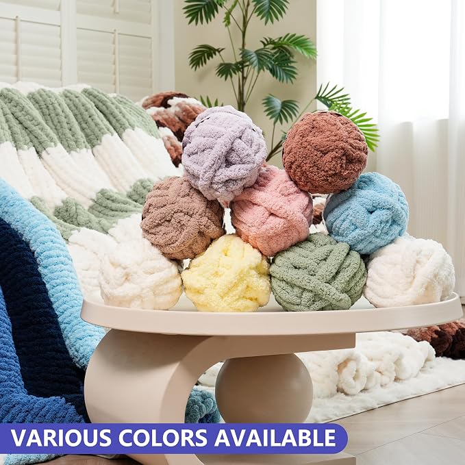 Cozyful Chunky Yarn for Hand Knitting - #10 Chunky Chenille Yarn, Jumbo Big Thick Chunky Yarns for Crocheting, Super Bulky Chunky Knit Blanket Yarns, 8 Skein (22yd, 8oz/Skein), Cream&Sage&Khaki&Grey