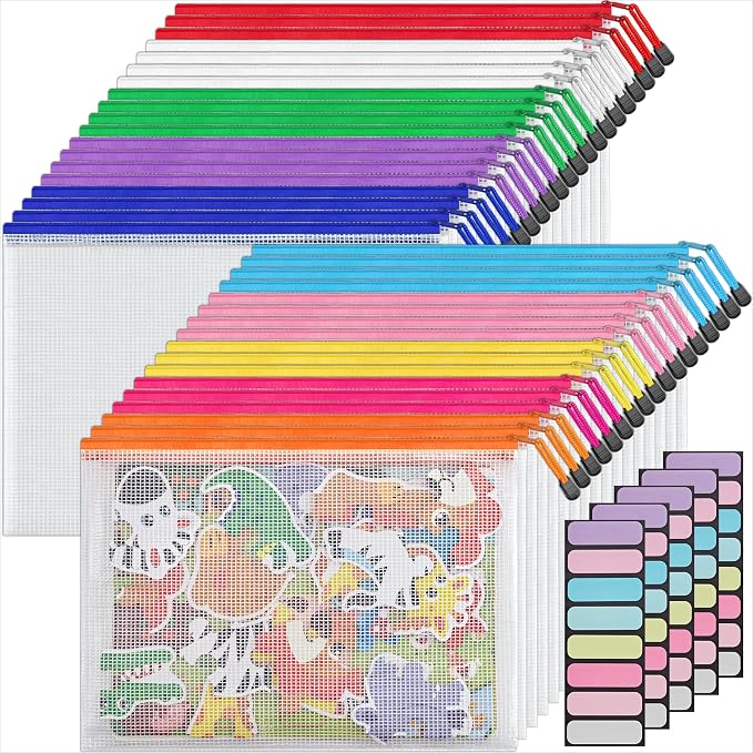 JARLINK A4 Mesh Zipper Pouch Bags, 36 Pcs Waterproof Zipper Pouch Bags