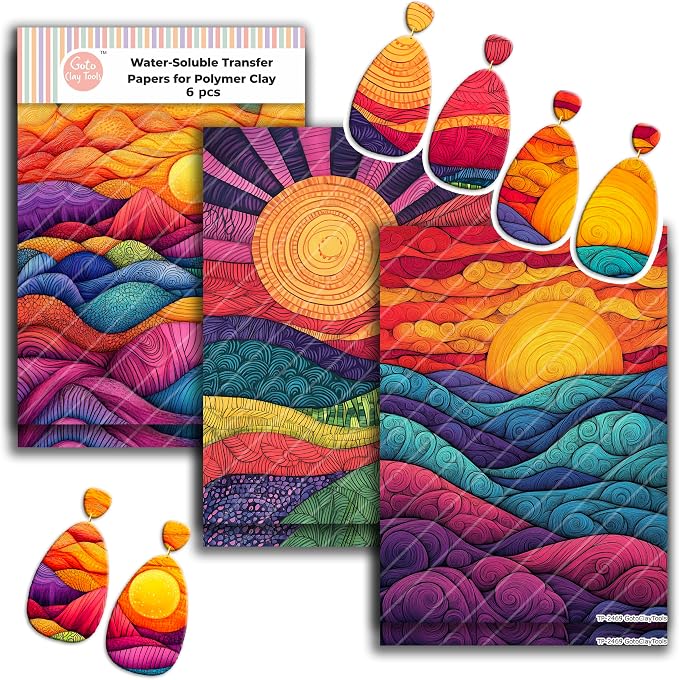 Zentangle Transfer Paper - 6 Pcs, Transfer Paper for Polymer Clay, Colorful Sunset Polymer Clay Transfer Sheet for Jewelry Making ZEN-R1TP1