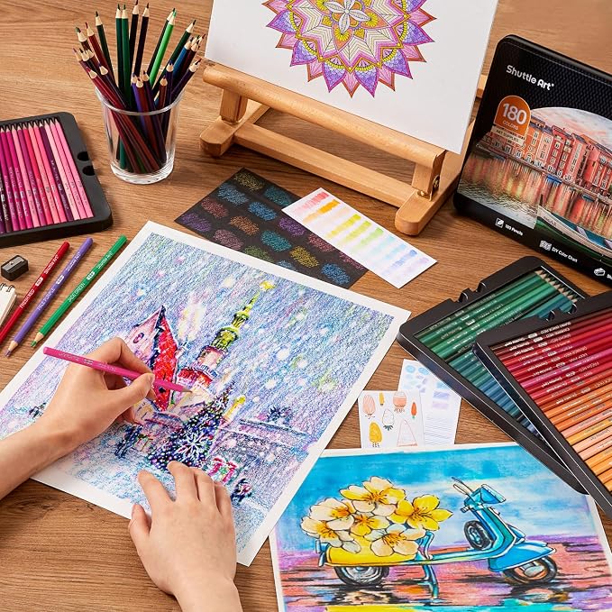 Shuttle Art 180 Coloring Pencils for Adults, Soft Core Coloring Pencils Set with 4 Sharpeners, Professional Color Pencils for Artists Kids Adults Sketching and Drawing