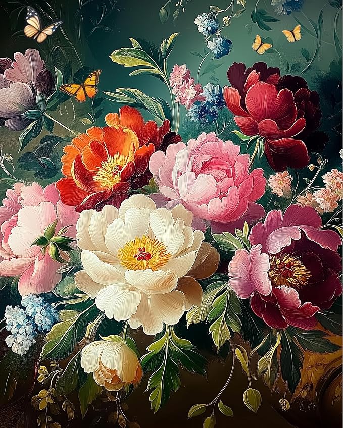Arttoplus Flowers Paint by Numbers Kit for Adults Beginner 16x20 inch | Butterfly Adult Paint by Number Kits on Canvas, Flowers Oil Painting by Number for Gift Home Wall Decor (Without Frame)
