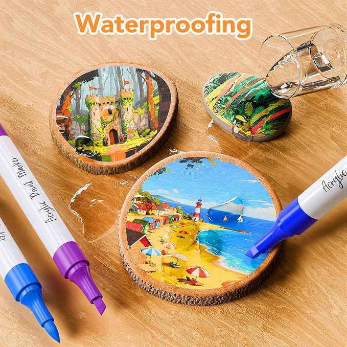 WELLOKB 80 Colors Dual Tip Chisel & Brush Acrylic Paint Markers, Fabric Markers, Permanent Acrylic Paint Pens for Wood, Glass, Rocks, Paper, Coloring book, Ceramic, DIY Crafts for Adults