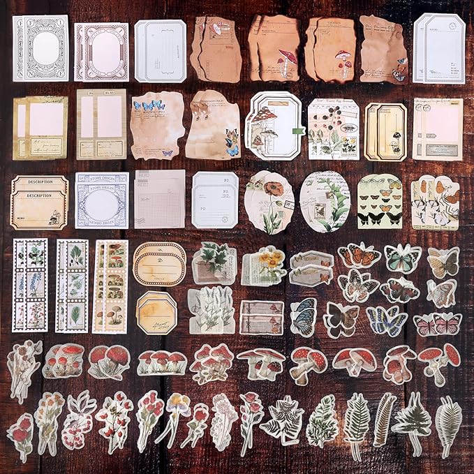 Draupnir 200pcs Vintage Junk Journal Supplies,Scrapbook Supplies Scrapbooking Paper and Stickers Ephemera For Art Aesthetic Journaling Kit Collage(Nature)
