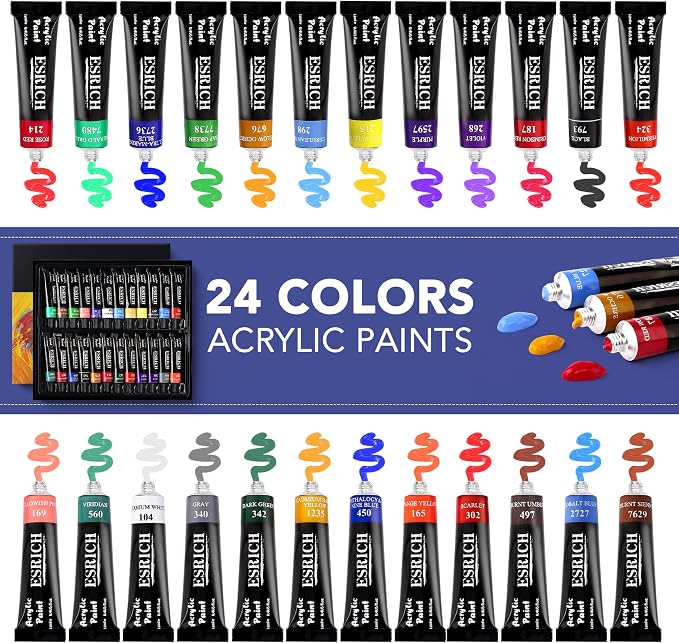 ESRICH 60PCS Acrylic Paint Set for Adults with Table Wood Easel