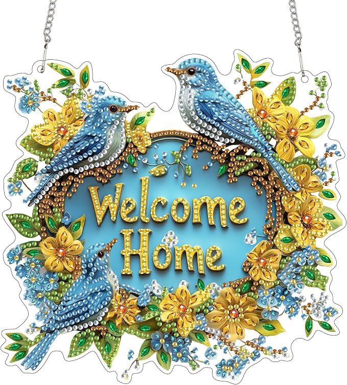 SKRYUIE Bird Hanging Pearl Diamond Art Kits for Adults Suncatcher A22 | Special Shaped Crystal DIY Hanging Diamond Painting Kit, Gift for Mother Spring Summer Window Wreath Decor 7.48 x 7.32 Inch