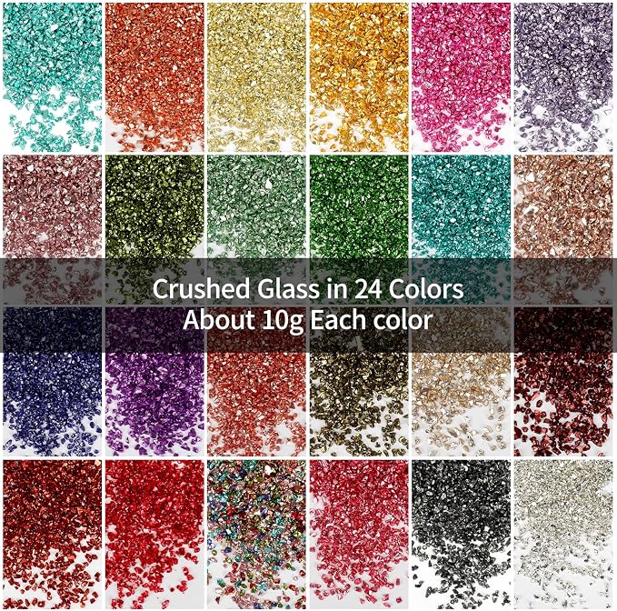 24 Colors Crushed Glass for Crafts Glitter Resin Art Broken Glass Pieces