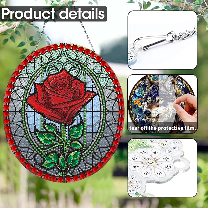SKRYUIE Rose Hanging Pearl Diamond Art Kits for Adults Suncatcher A49