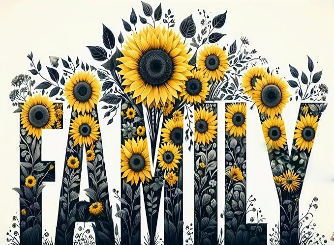 5D Diamond Painting Kits for Adults, Family Sunflower Diamond Art Kits | DIY Full Drill Diamond Dot Gem Painting for Home Wall Decor 12x16inch