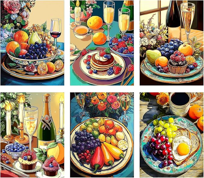 Leatrice 6 Pcs Breakfast Diamond Painting Kits for Adults Diamond Art Kits