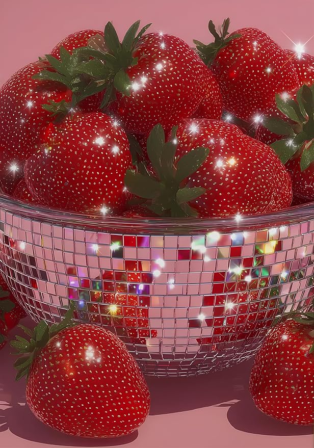 Dorwendis Strawberry Diamond Art Kits for Adults,Disco Bowl Diamond Art Painting Kits for Adults, Round 5D Paint DIY Full Drill Diamond Dots Gem Art Craft for Home Wall Decor Gifts 12x16 Inch