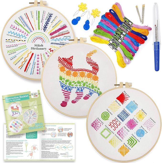 Cat Embroidery Kit for Beginners - Stamped Cross Stitch for Adults
