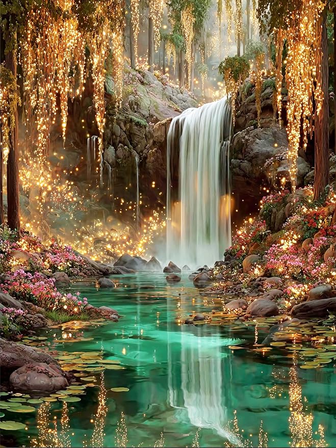 HHMATITS Waterfall Landscape Diamond Art Kits for Adults