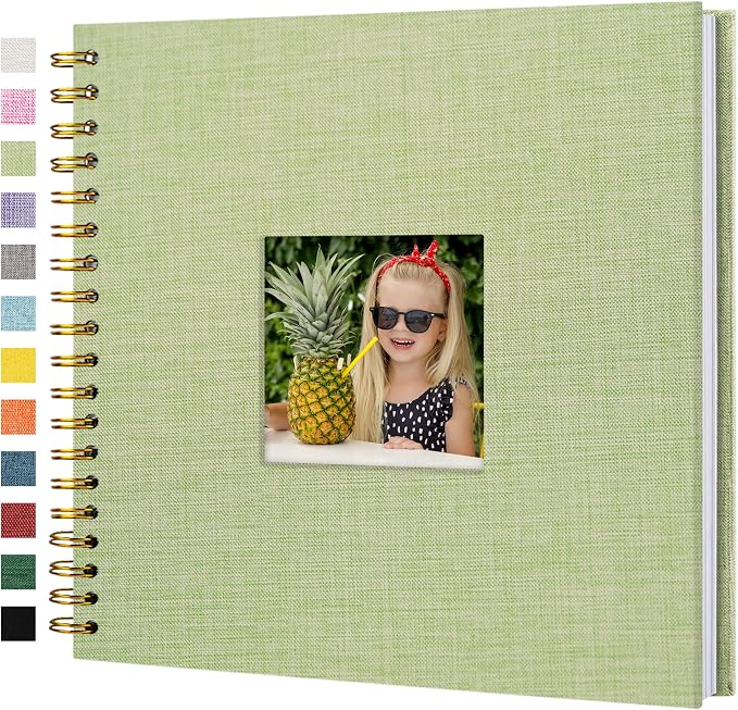 10"x10" Scrapbook Photo Album Linen Cover 20 Sheets 40 Pages White Paper | GrassGreen Hardcover Kraft White Pages Memory Book, for Travel Wedding Guest Book Christmas Baby Fits 4x6 & Instant Photos