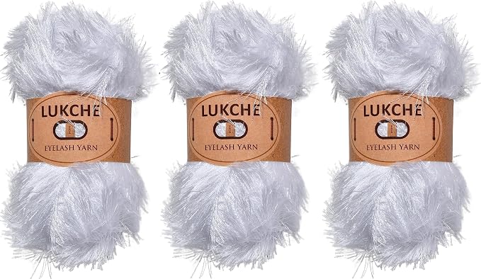 Eyelash Fun Fur Yarn Premium 100% Polyester 164 Yds (150 Mt), 3.53 Oz (100 Gr) Colorful Crochet Yarn Dıy Hand Knitting. (Optical White, 3 Skein)