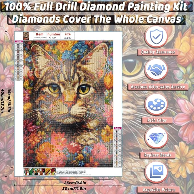Cute Cat Diamond Art Kits for Adults Diamond Painting Kit for Beginner