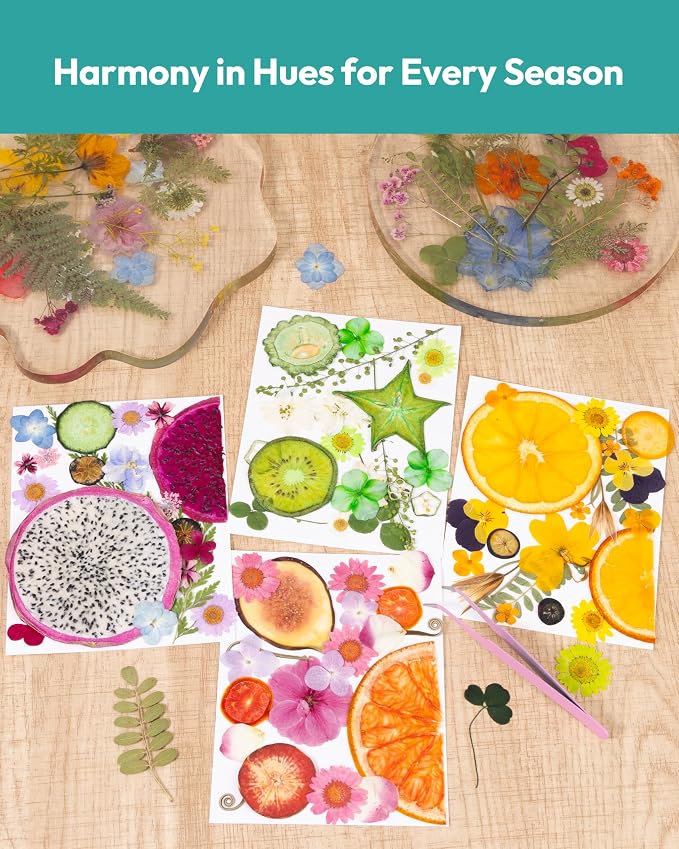 Resiners Dried Pressed Flowers for Resin Molds Scrapbook Supplies | Real Natural Dried Flowers Dry Leaves kit for Card Making Resin Jewelry Making Soap Candle DIY Crafts (Bright Fruit 80pcs)