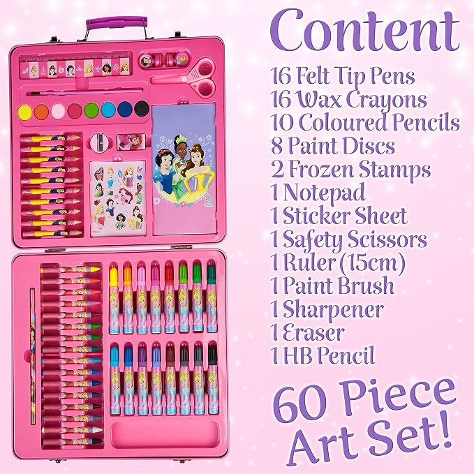 Disney Colored Pencils Art Supplies Kids Drawing Kit School Supplies Painting Kit Girls Drawing Pencils Art Kit Travel Case with Crayons Arts and Crafts for Kids 4-12