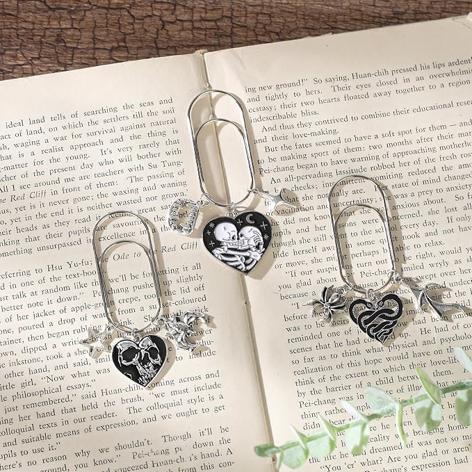 Paperclip Metal Bookmark Gifts - 3 Pcs Gothic Skull Paper Clips