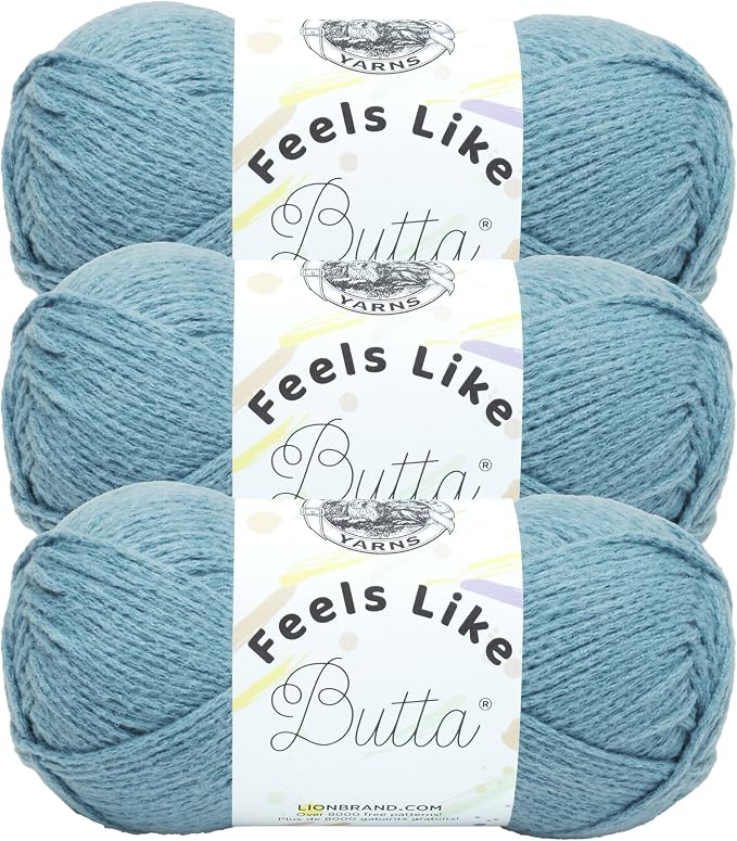 Lion Brand Yarn Feels Like Butta Soft Yarn for Crocheting and Knitting, Velvety, 3-Pack, Dusty Blue | Buttery Soft Machine Washable Worsted Weight Knit Fiber for Cuddly Baby Blankets, Warm Sweaters, Smooth Amigurumis