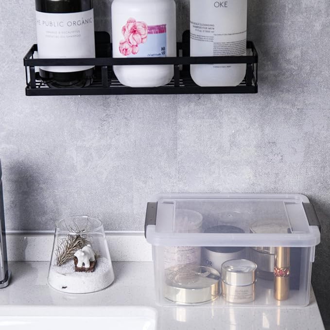 Citylife 4 Packs Small Storage Bins with Lids 3.2 QT Plastic Storage Containers for Organizing Stackable Clear Storage Boxes