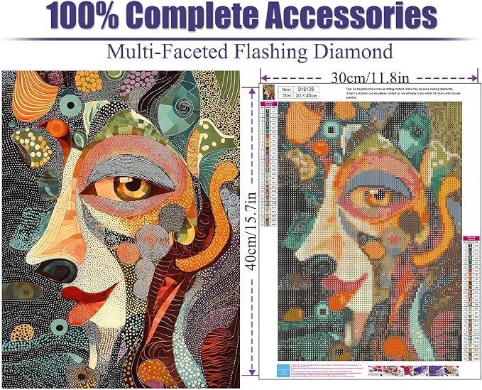 Diamond Art Kits for Adults,Abstract Face Diamond Painting Kits 12X16 Inch