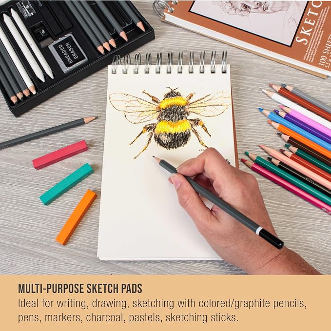 U.S. Art Supply 5.5"x8.5" Top Spiral Bound Sketch Book,100 Sheets 2-Pack | 60lb (100gsm), Acid-Free, Artist Sketchbook, Drawing Pad for Adults & Students