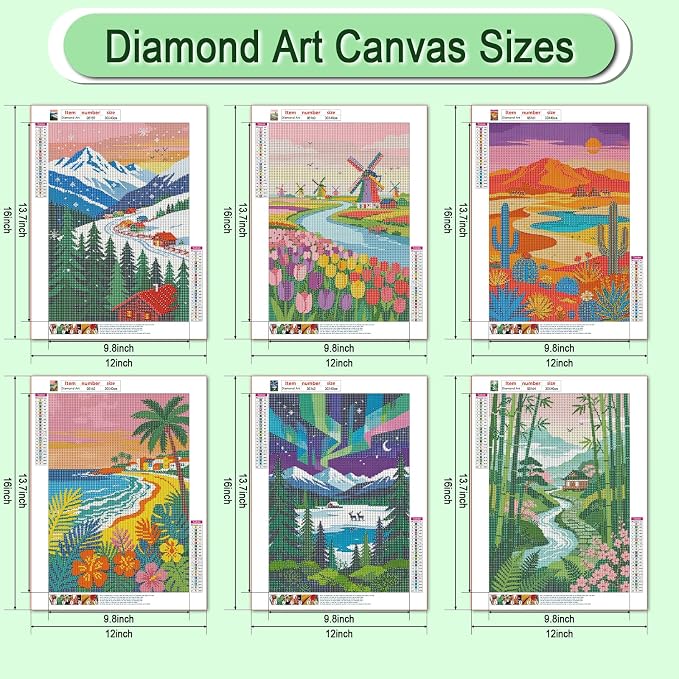 DOZEEZOP 6-Pack Diamond Art Kit for Adults, 5D Diamond Painting 12x16 Inch | Landscape pictures, Full Round Drills, Home Wall & Shelf Decor, Beginner-Friendly DIY Craft, Stress Relief, All-Occasion Gift