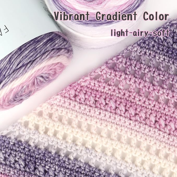 Katech Gradient Cake Yarn for Crocheting-Multicolor Soft Cotton Yarn | 100g/3.52 oz-DK Light Weight #3-60% Cotton 30% Acrylic 10% Wool-Perfect for Scarves, Shawls, Blankets and Garments(C)