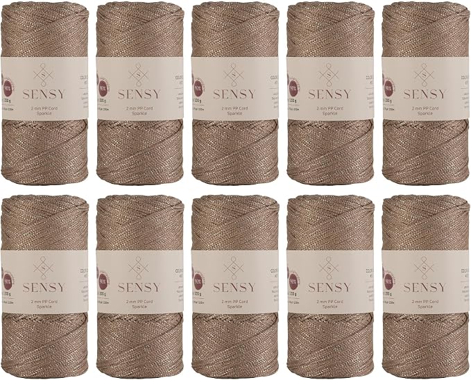 S Sensy 2mm -Premium Polypropylene Macrame Cord 10 Pack Latte Sparkle 252yd