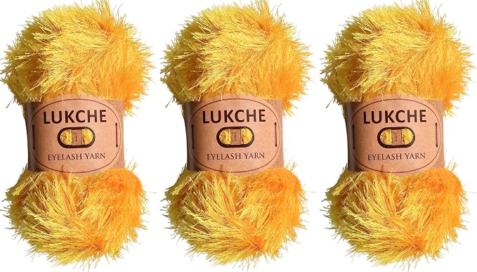 Eyelash Fun Fur Yarn Premium 100% Polyester 164 Yds (150 Mt), 3.53 Oz (100 Gr) Colorful Crochet Yarn Dıy Hand Knitting (Yellow, 3 Skein)