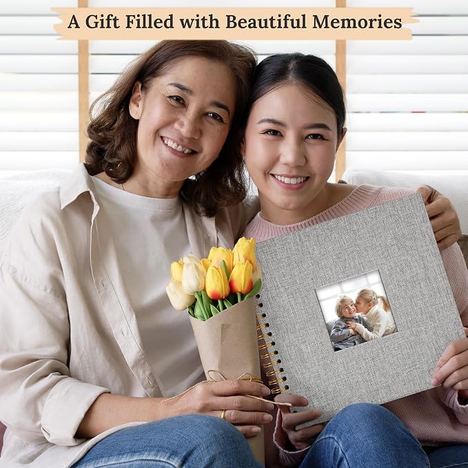 10"x10" Scrapbook Photo Album Linen Cover 20 Sheets 40 Pages White Paper | Gray Hardcover Kraft White Pages Memory Book, for Travel Wedding Guest Book Christmas Baby Shower Fits 4x6 & Instant Photos