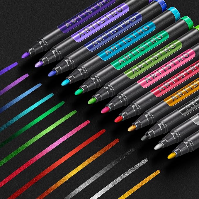 ARTISTRO 12 Metallic Paint Pens for Glass Marking - Bullet Tip