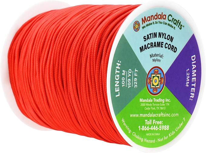 Mandala Crafts 1.2mm Red String Rattail Nylon Satin Cord for Jewelry Making