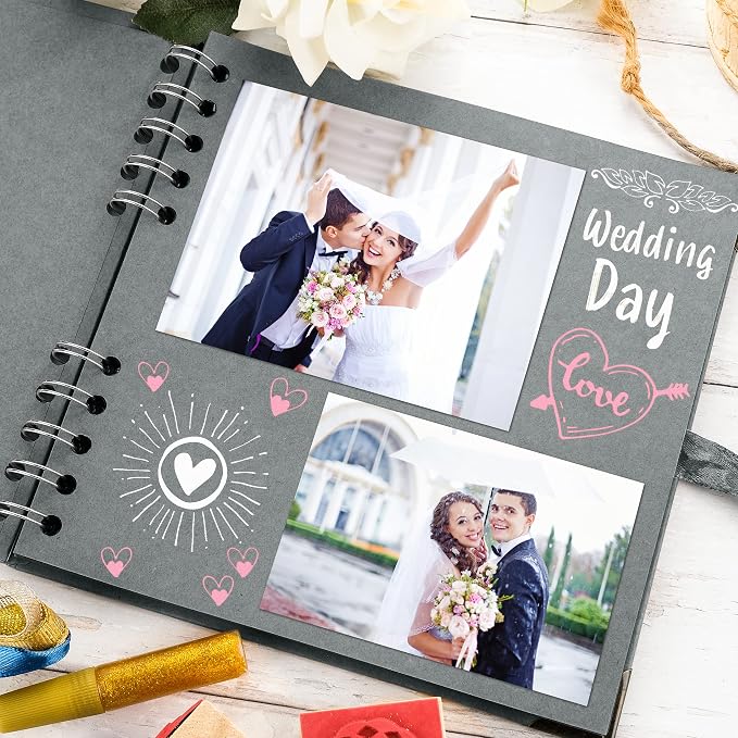 Bstorify Square Scrapbook Photo Albums 7 x 7 Inch Grey Hardcover with Ribbon Closure - Ideal for Scrapbooking, Art & Craft Projects | Hardcover with Thick 200 GSM Kraft Paper, Ideal for Your Scrapbooking Albums, Art & Craft Projects (Grey, 7 x 7 Inch)