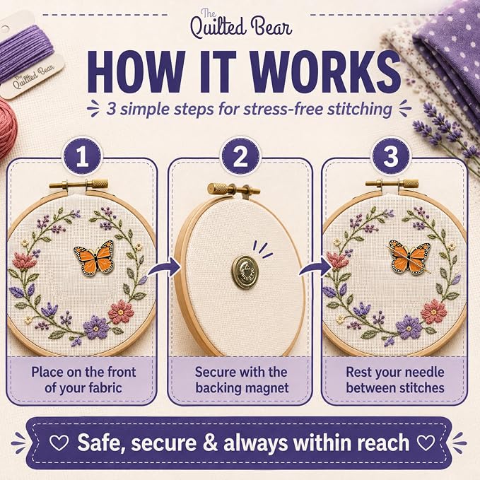 The Quilted Bear Magnetic Needle Minder, Chick | Enamel Needle Keeper for Embroidery & Cross Stitch, Secure Holder for Sewing Needles & Pins, Strong Magnet, Sewing Accessory