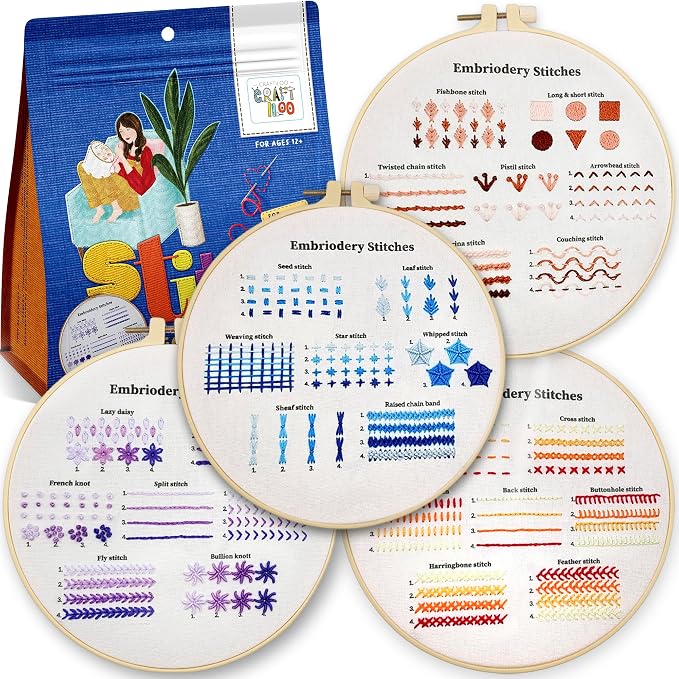 Practice Embroidery Kit for Beginners - Learn Stitches Sampler Kit