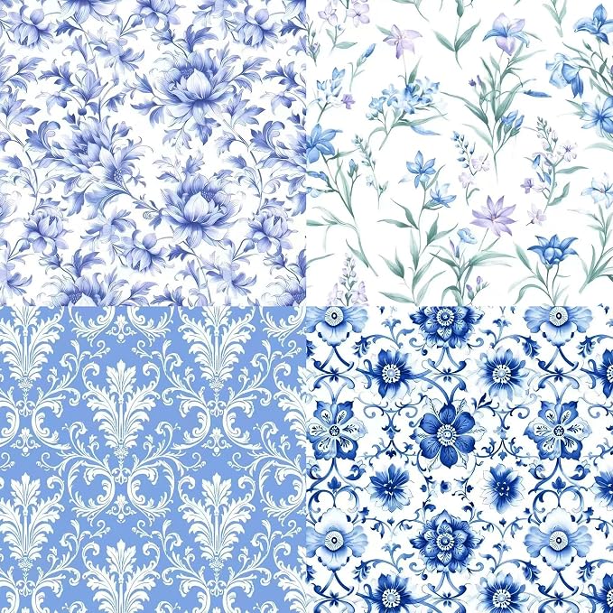 5"x5"50pcs Cotton Fabric Squares for Sewing Quilting Supplies-Blue Floral