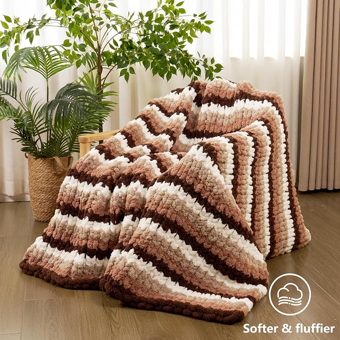 Cozyful Chunky Yarn for Hand Knitting - #10 Chunky Chenille Yarn, Jumbo Big Thick Chunky Yarns for Crocheting, Super Bulky Chunky Knit Blanket Yarns, 8 Skein (22yd, 8oz/Skein), Cream & Sage & Khaki
