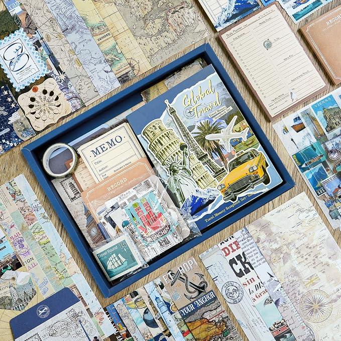 Travel Scrapbooking Supplies Kit, A6 Notebook, Vintage Junk Journaling Kit