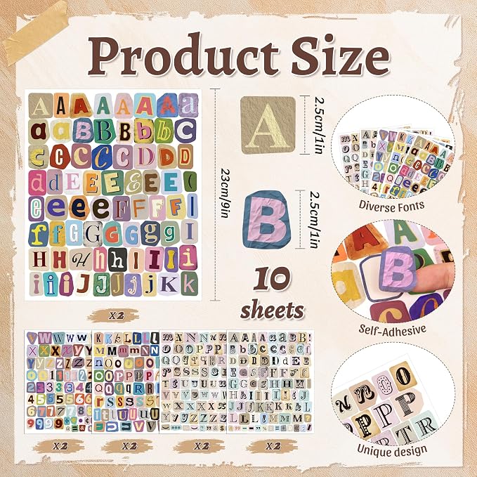 744PCS Vintage Letter Stickers,1 Inch Magazine Alphabet and Number Stickers
