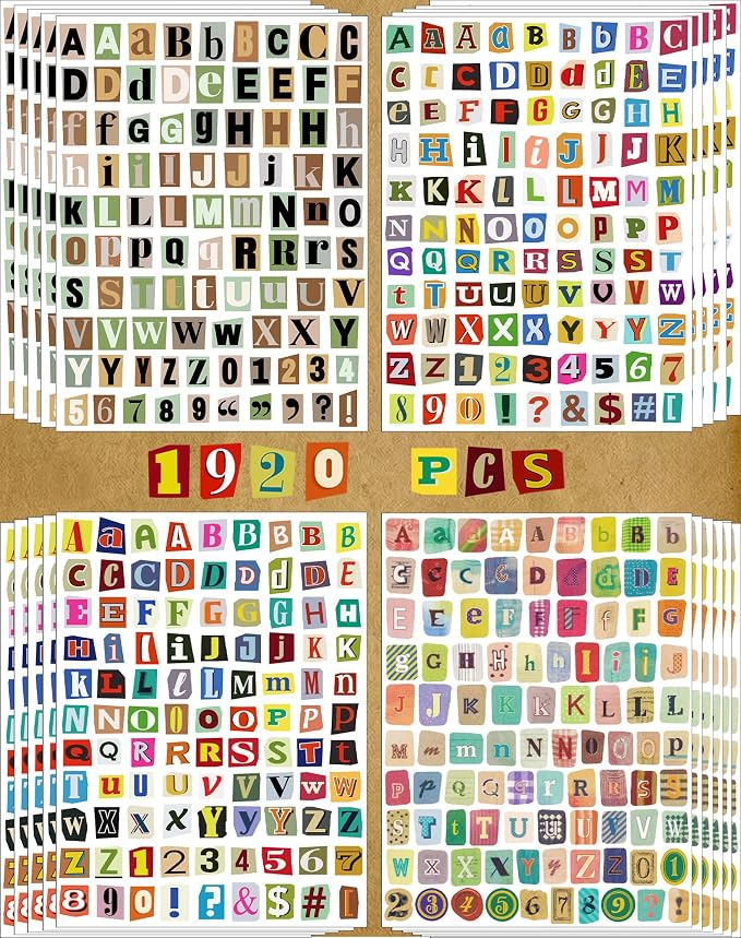 1920pcs Scrapbook Letter Stickers Ransom Alphabet Junk Journal Supplies
