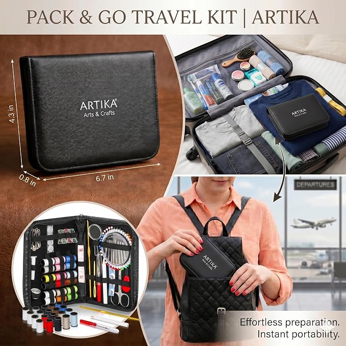 142-Piece Travel Sewing Kit for Adults & Kids, Small Needle & Thread Kit | Mini Emergency Repair Sewing Kit, Beginner Set with Multicolor Thread, Needles, Scissors, Thimble, Clips & Travel Case
