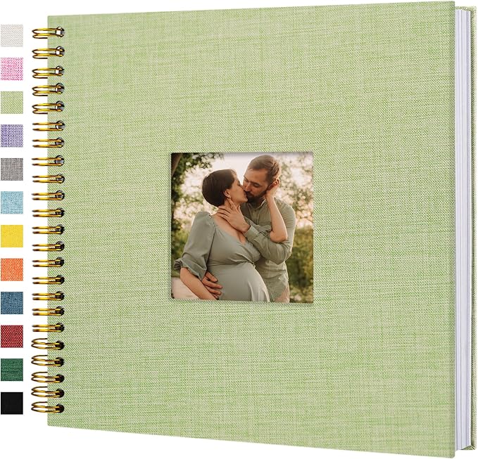 12"x12" Scrapbook Photo Album Linen Cover 40 Sheets 80 Pages White Paper | GrassGreen Hardcover Kraft White Pages Memory Book, for Travel Wedding Guest Book Christmas Baby Fits 4x6 & Instant Photos