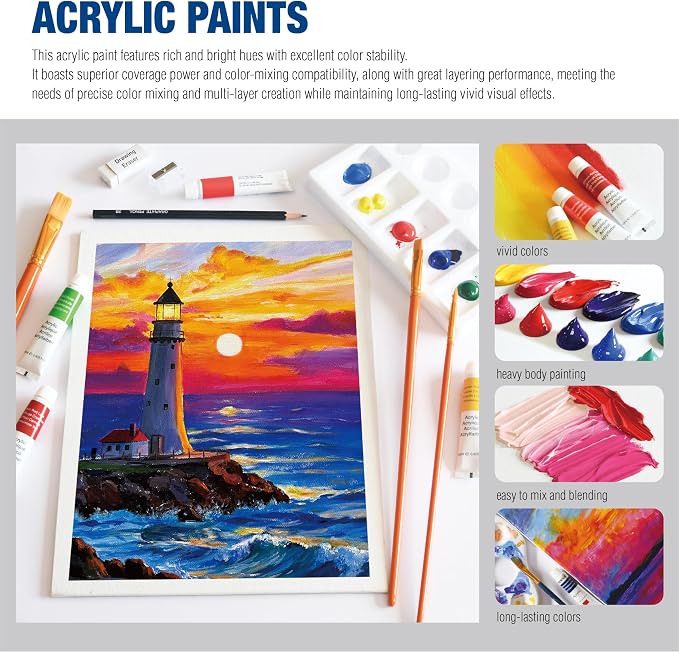 Mixed Media Art Set with Art Easel, Complete Art Supplies Kit | 55pc All-in-one Art Painting Kit, Tabletop Easel for Painting, Assorted Painting Supplies, Giftable Art Kit for Adults, Kids